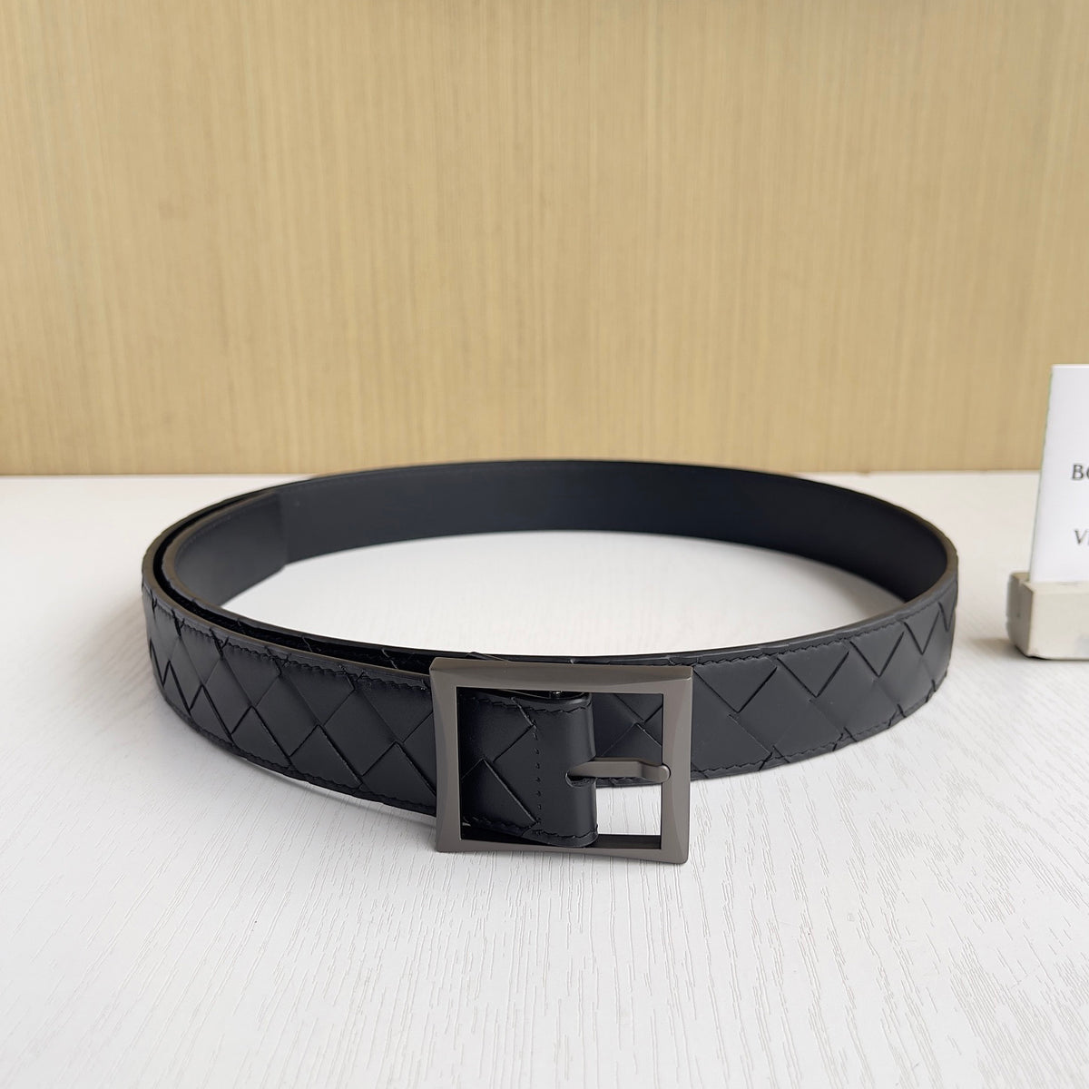 Bottega Veneta Intrecciato Men's Solid Color Buckle Design Braided Cowhide Leather Belt #77537
