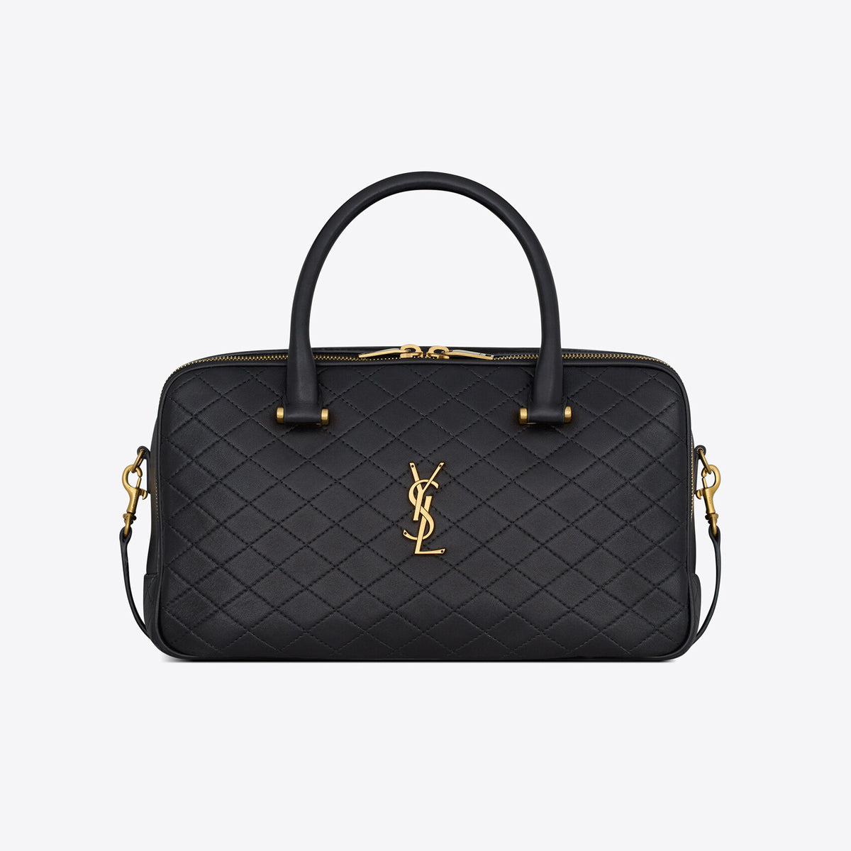 SAINT LAURENT Women's Black Double Zip Black Tote Travelling Shoulder Bag Bags #97616
