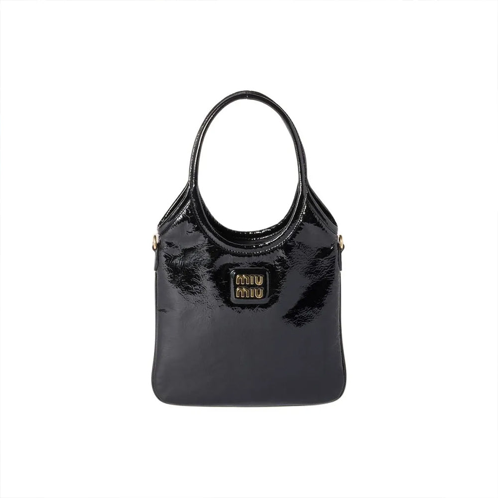 MiuMiu Ivy Gold Naplak Patent Leather Shoulder Crossbody Handbag #296964
