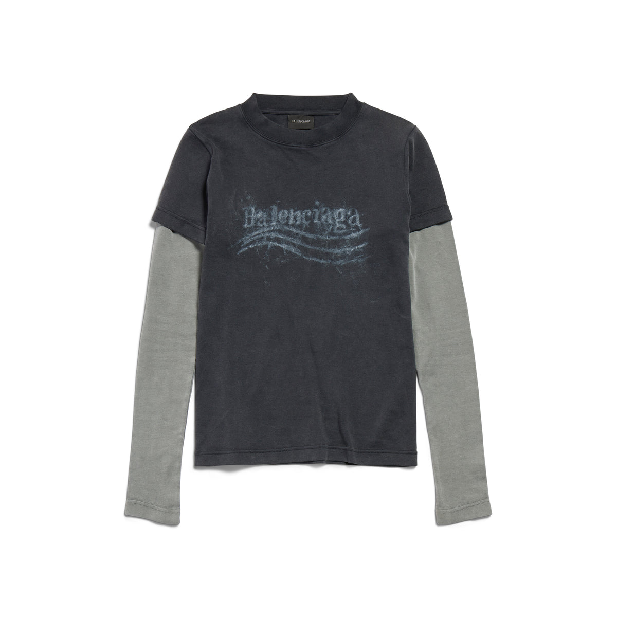 Balenciaga WASHED CRAYON POLITICAL Men's And Women's Spring/fall Casual Fashion Crewneck Pullover Retro Stretch Knit Fabric Slim Fit Short Sleeve T-shirt #79383