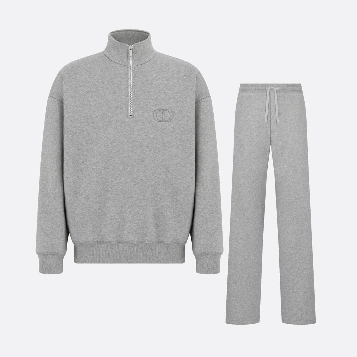 Dior Men's Spring/Autumn Solid Color Cotton Qilong Embroidered Logo Half-Zip Long-Sleeved Sweatshirt and Casual Sports Pants Set Suit #77946