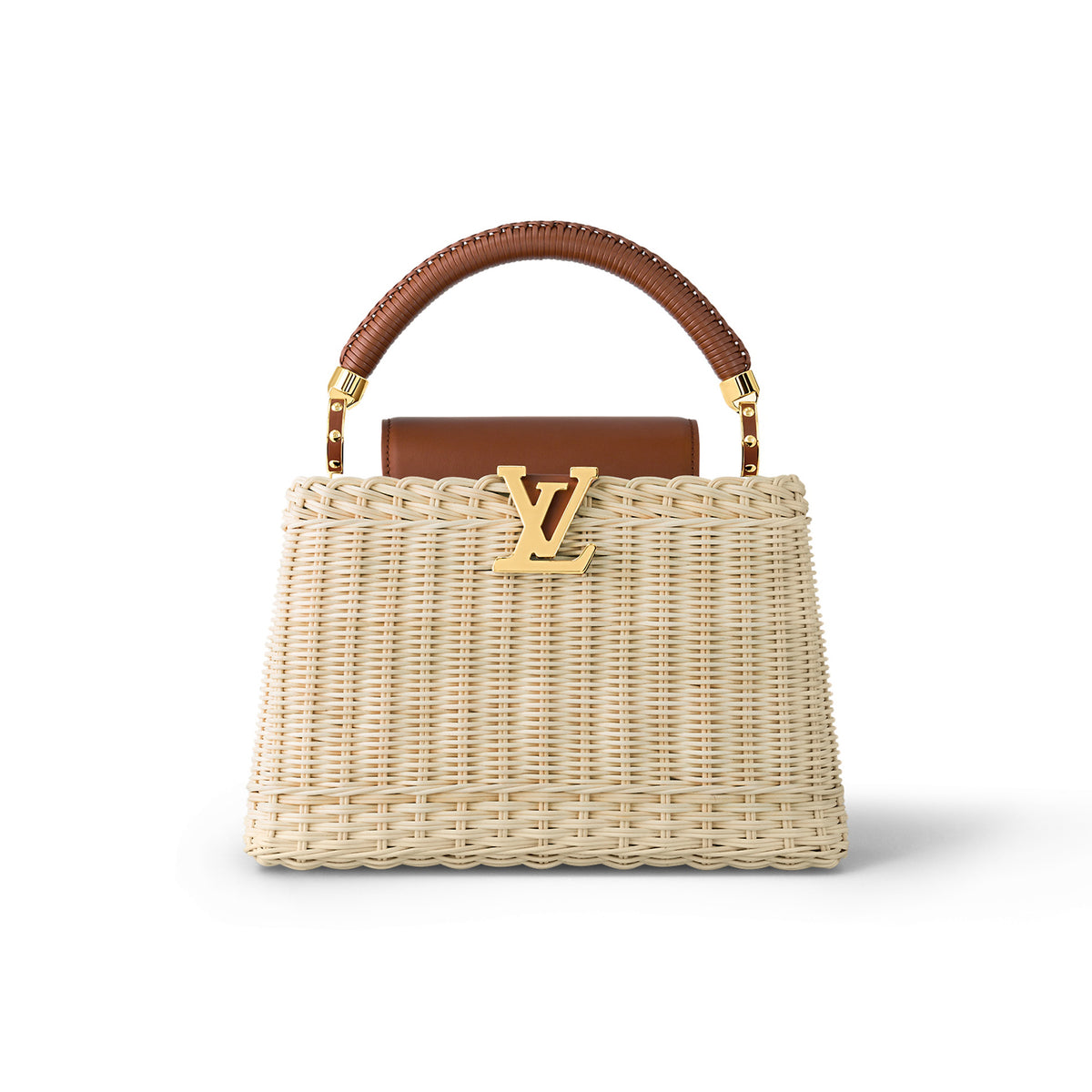 Louis Vuitton Capucines BB Women's Bamboo And Rattan Woven Handmade Leather Lined Handbag Bag Bags #97184