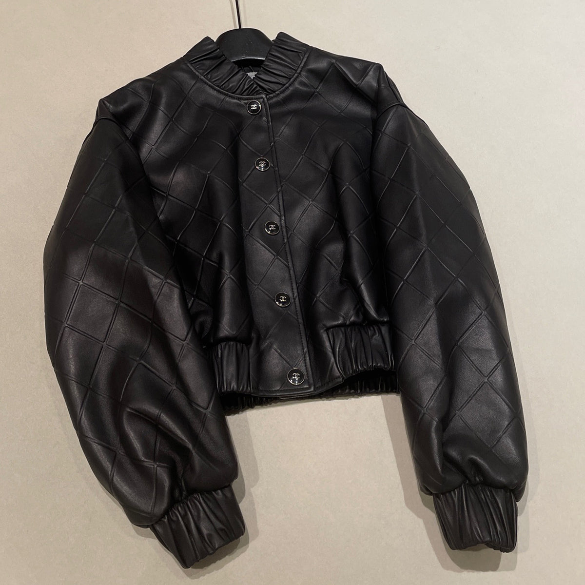 Chanel Women's Fall And Winter Luxury Diamond Pattern Sheepskin Leather Jacket Coat Five Pants Leather Pants Fashion Trend Black Temperament Suit Set Ngvp #2436