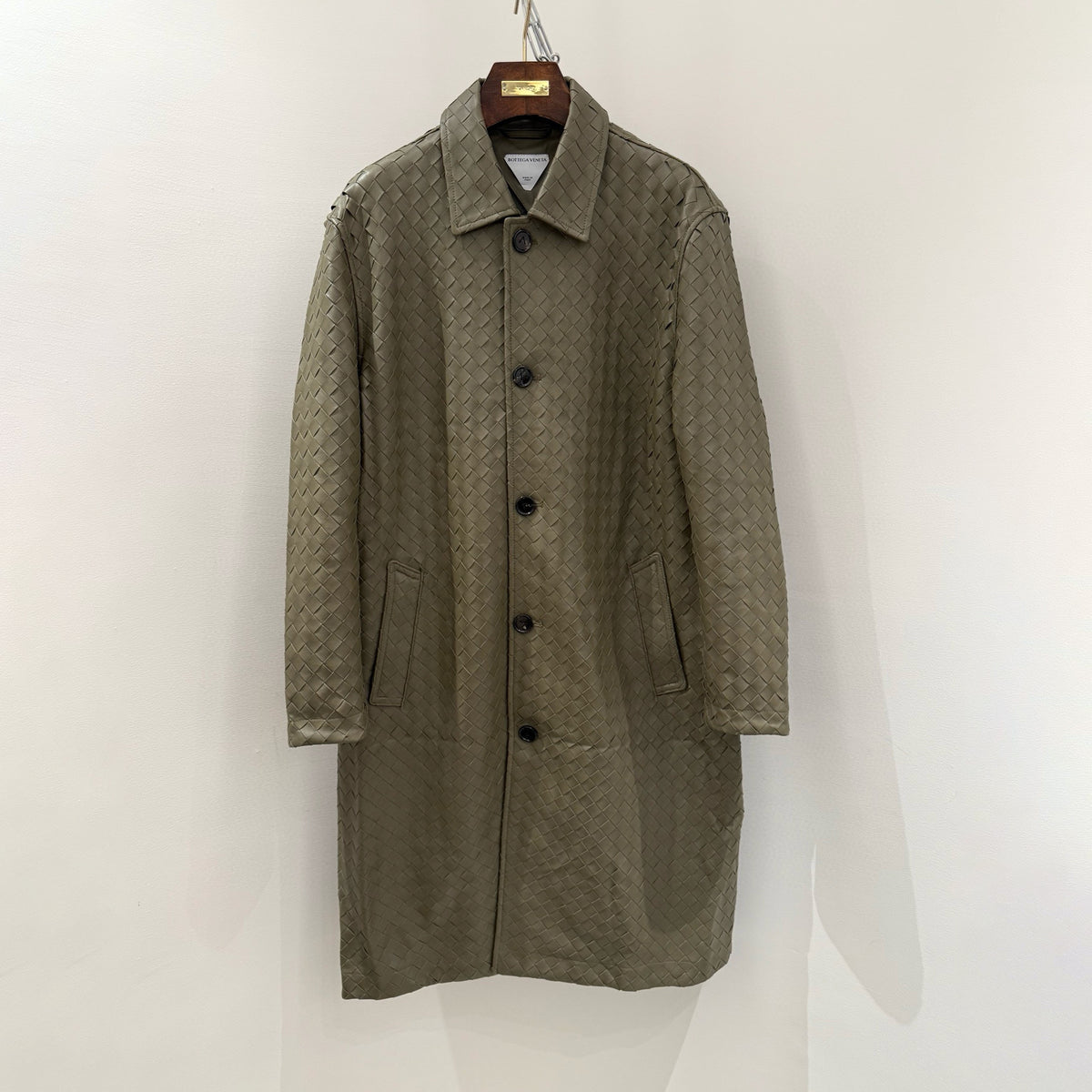 Bottega Veneta Men's And Women's  Spring/Fall Fashion Casual Leather Hand Woven Collar Single Breasted Mid-Length Trench Coat Jacket #78931