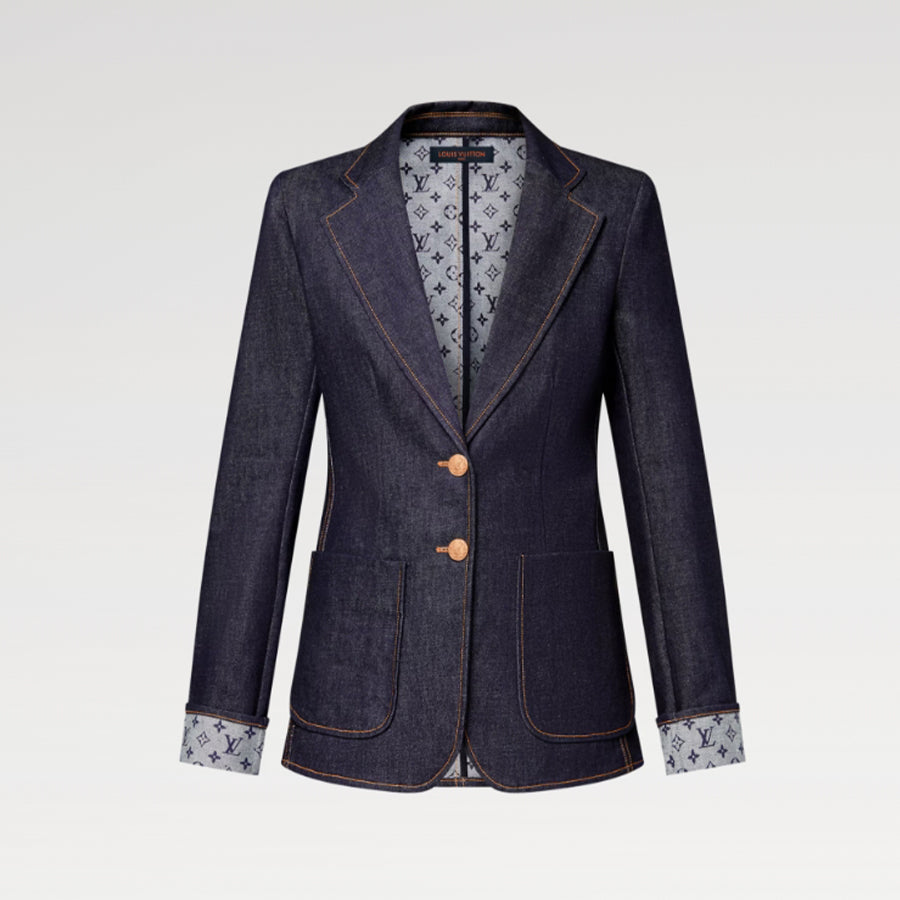 Louis Vuitton Women's College Style Blazer Collar Spring And Autumn Cotton Long Sleeve Single Breasted Denim Blazer Jacket #81344