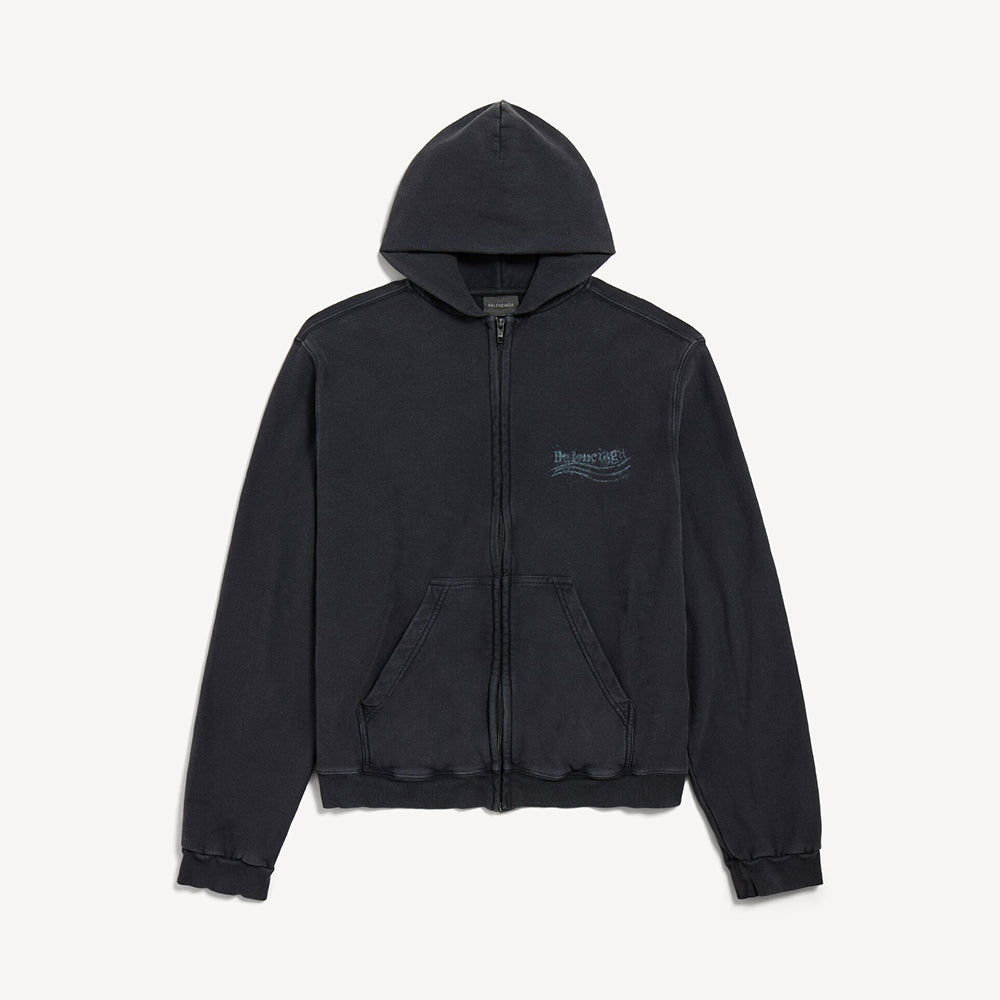 Balenciaga Women's Washed Crayon Political Zip-up Hoodie Regular Fit in Faded Black #336784