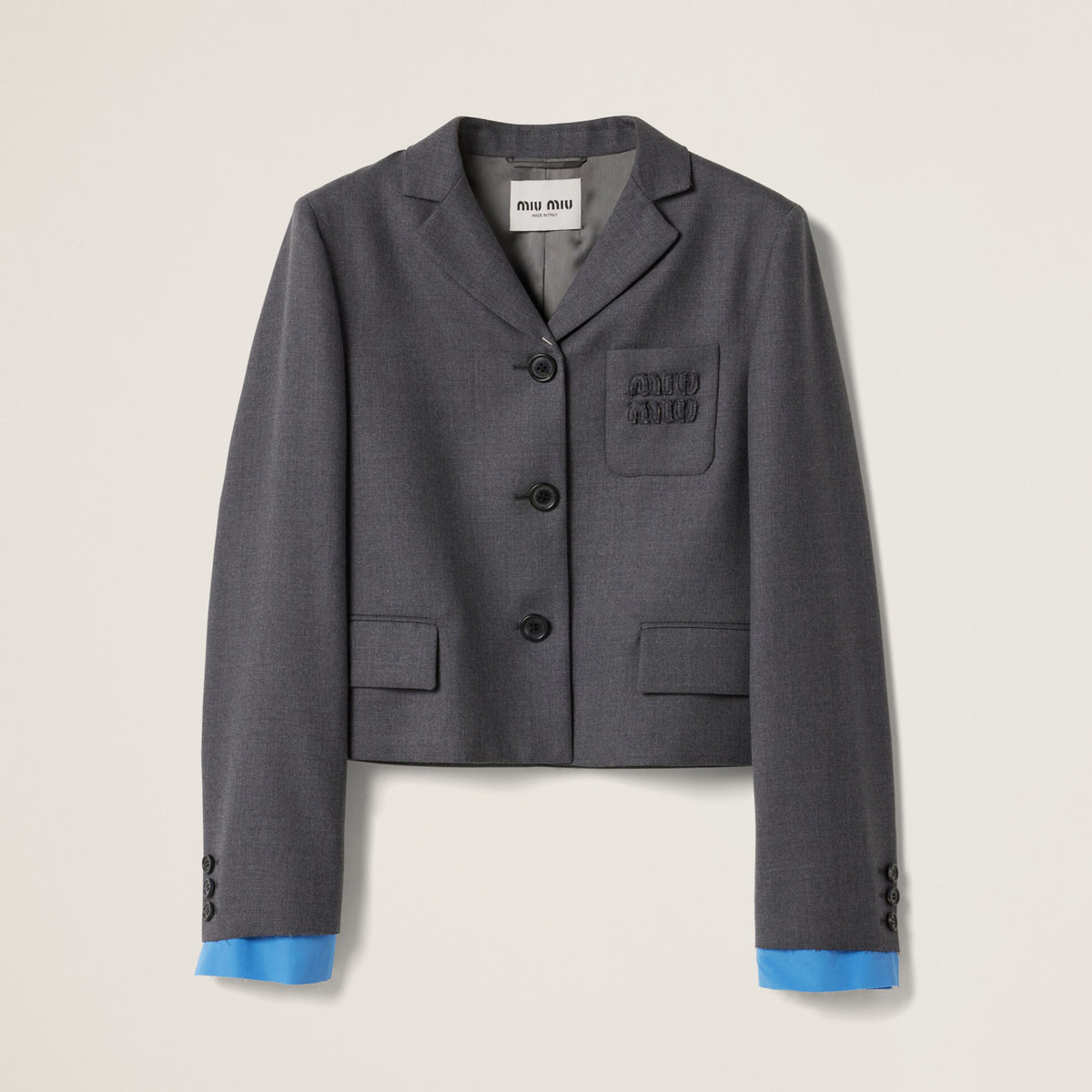 MiuMiu Women's Solid Color Embroidered Letter Print Single-Breasted Wool Long Sleeve Jacket #77317