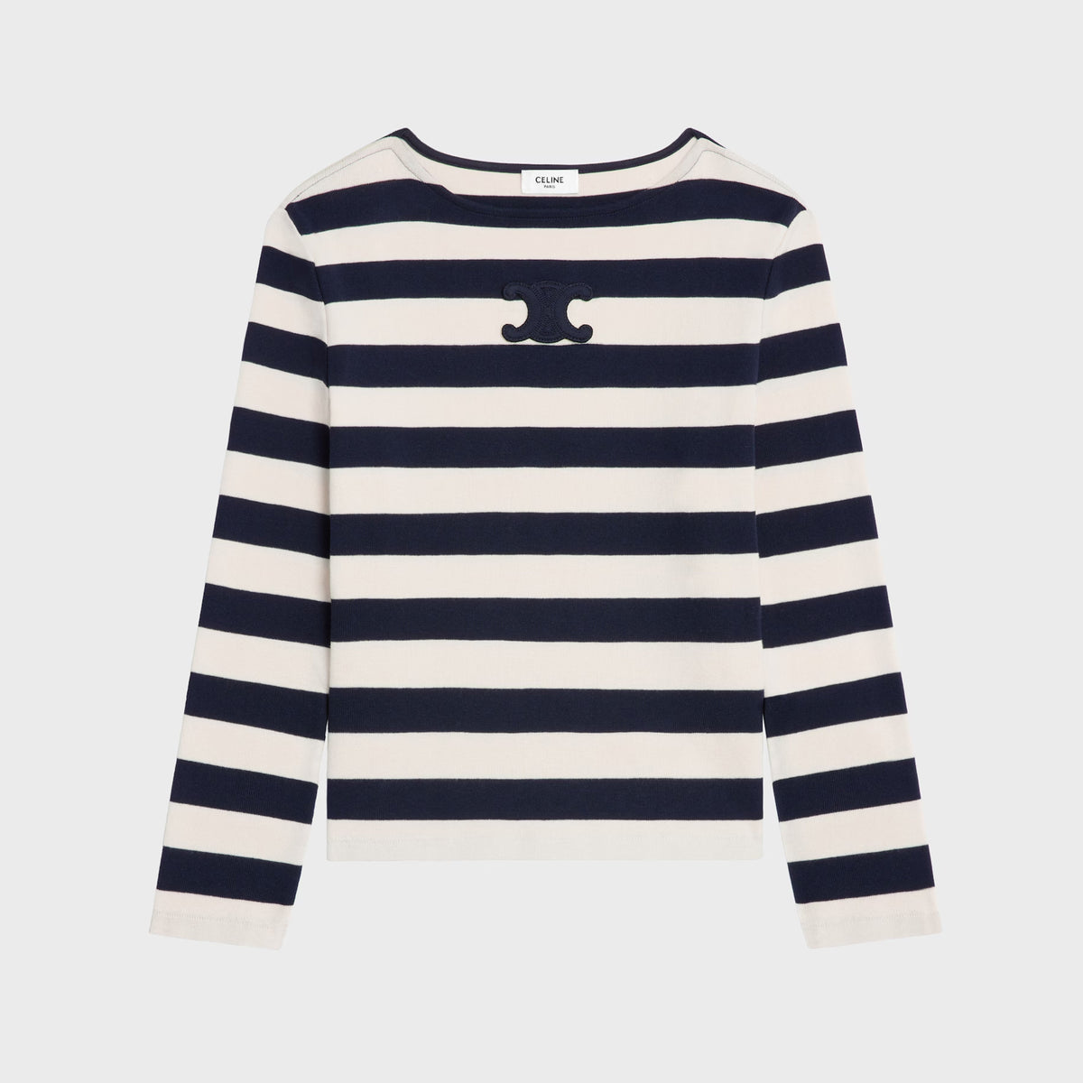 Celine Women's Triomphe Marini¨¨Re Striped Embroidered Knitted Long-Sleeved T-Shirt Solid Color Spring And Autumn Cotton #81465