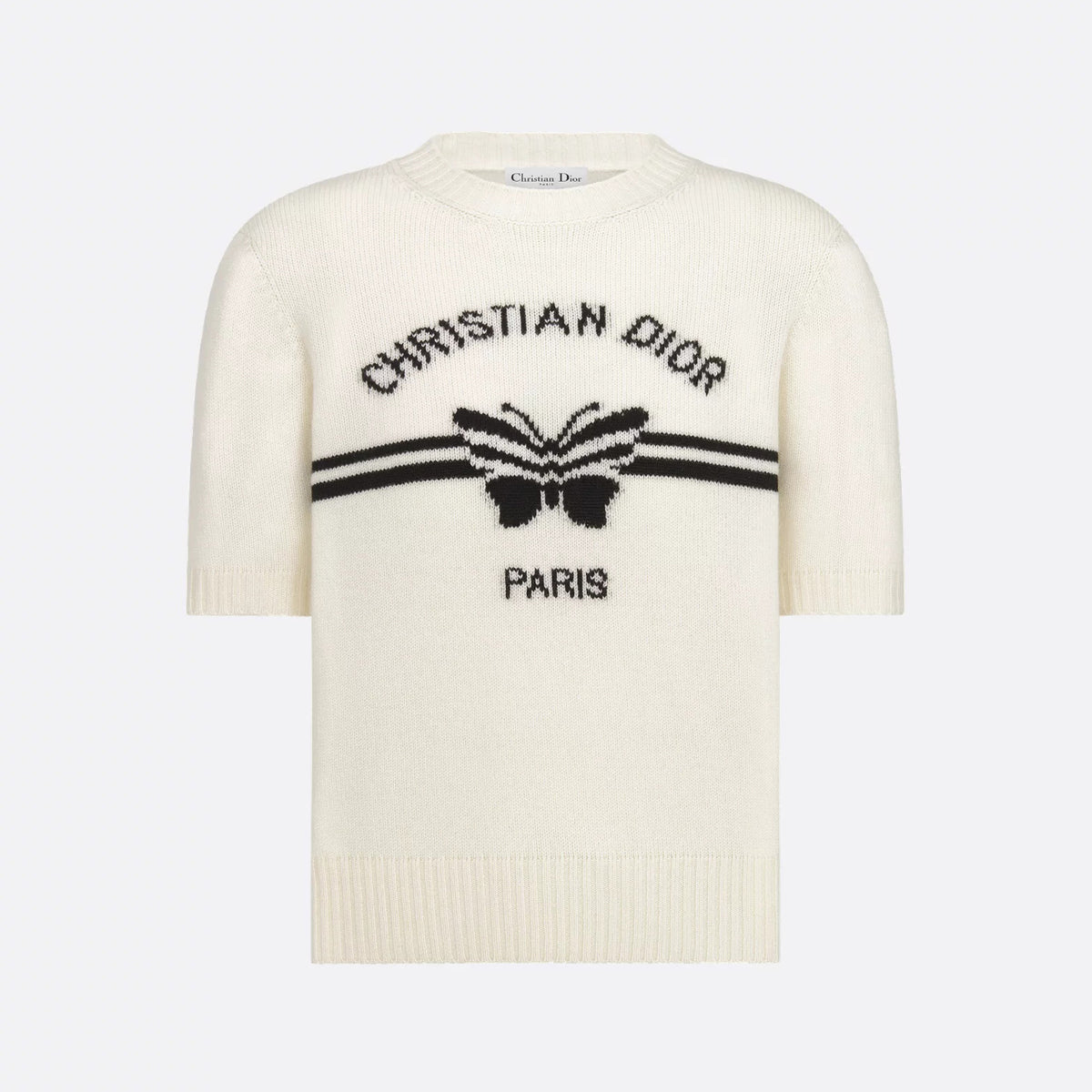 DIOR Women's Summer Solid Color Pattern Printed Round Neck Knit Short Sleeve Cashmere Sweater T-Shirt #75482