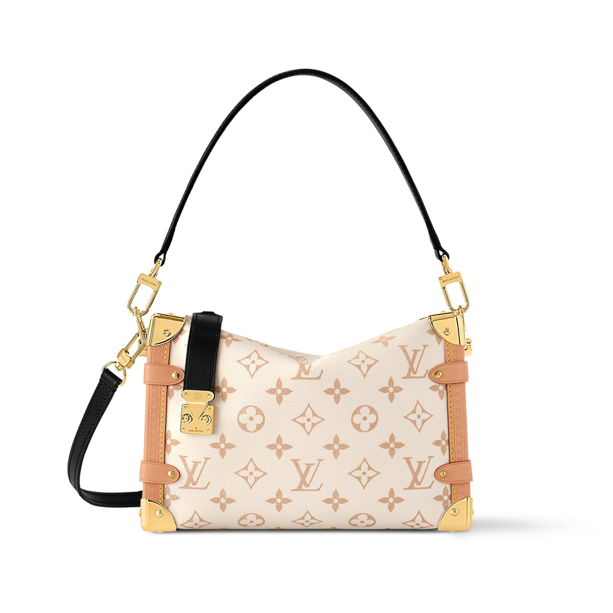 Side Trunk Louis Vuitton Women's Beige Removable Adjustable Shoulder Strap S Lock Zipper Closure Canvas Spell Leather Handbag Shoulder Slanting Bag #72524