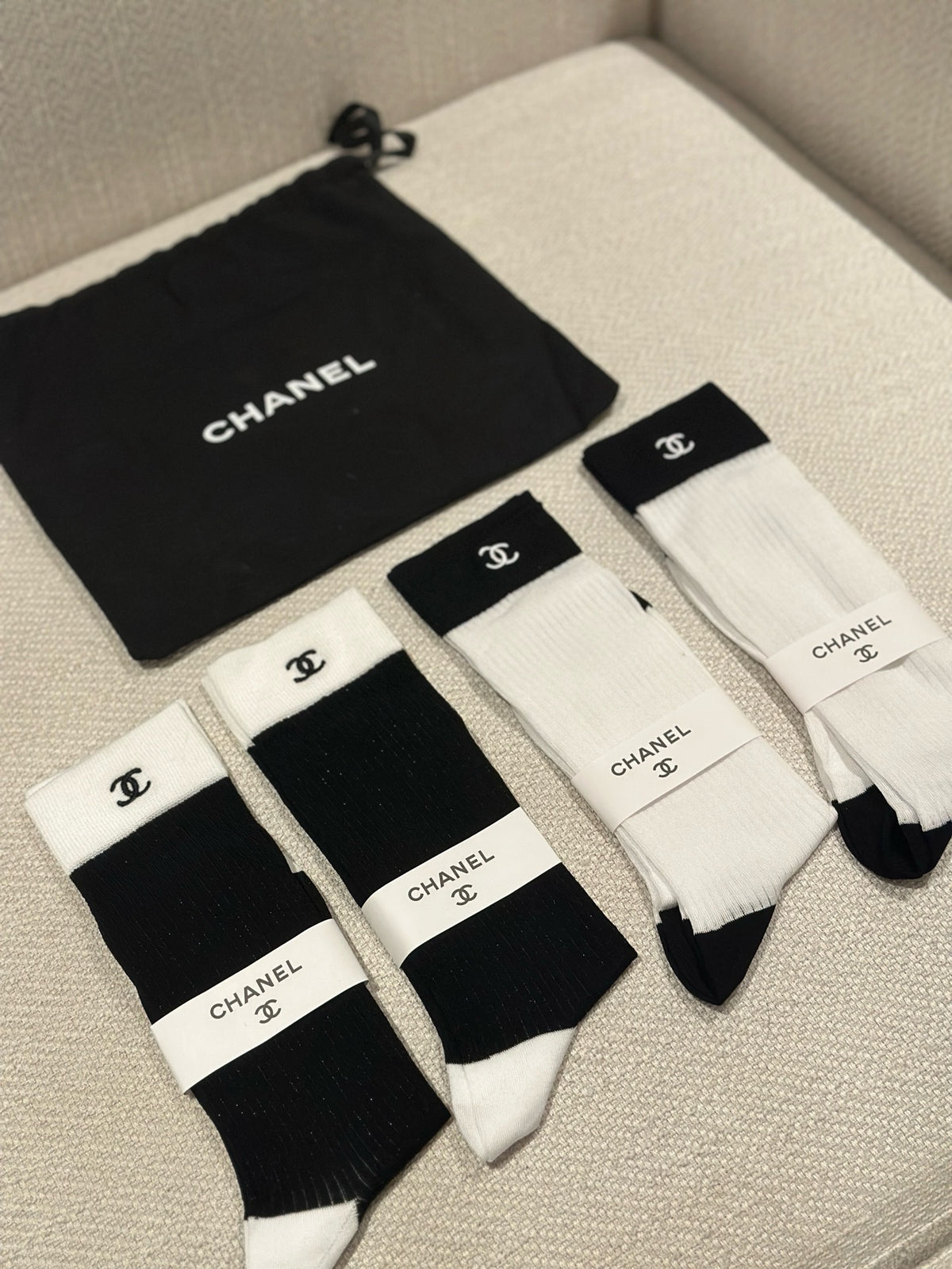 CHANEL Socks Mixed Fibres White & Black #389509