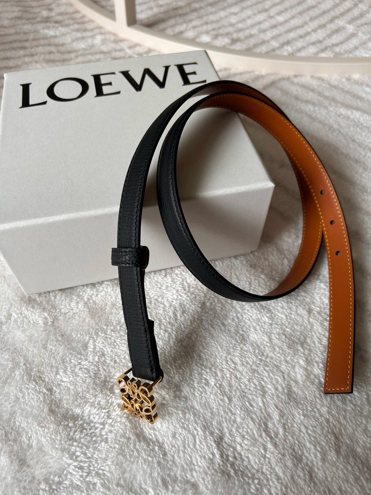 Loewe Women's Metal Hollow Logo Leather Belt 2.0cm #73458
