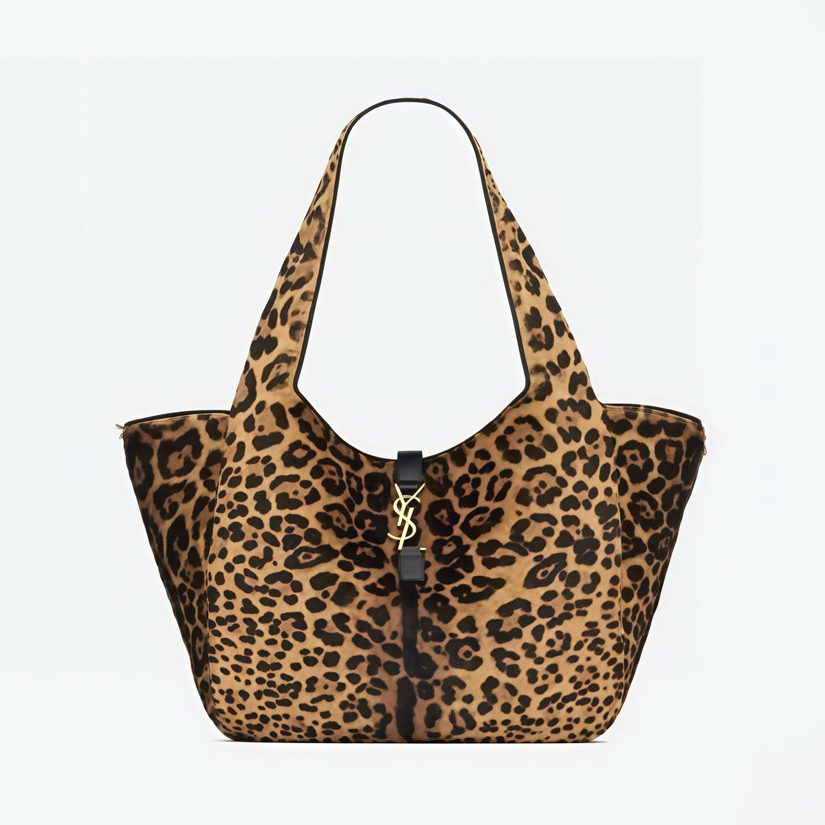 SAINT LAURENT Women's Leopard Print Design Pony Hair Patchwork Leather Tote Shoulder Bag Bags #74968