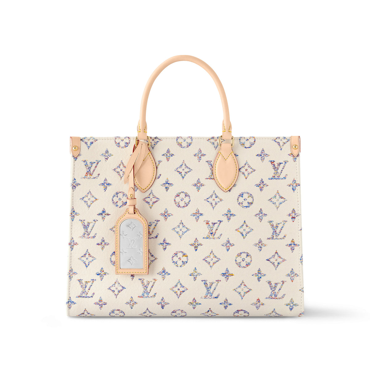 Louis Vuitton OnTheGo Nautical MM Embossed White Light Brown Coated Canvas Shoulder Crossbody Tote Bag Bags #99682