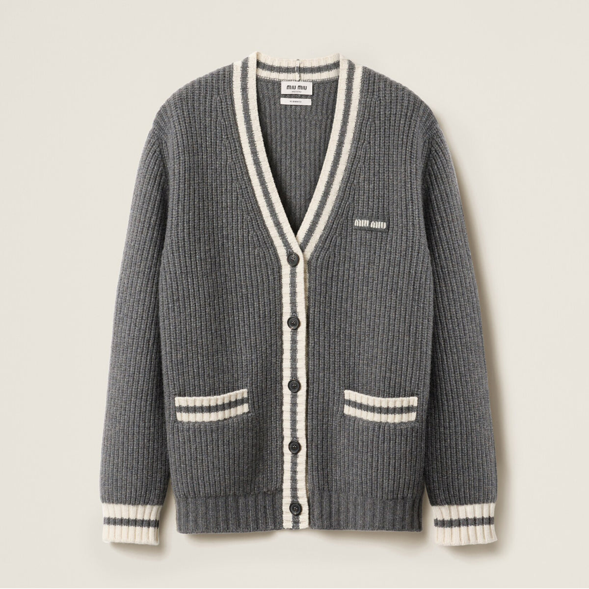 MiuMiu Women's Spring And Autumn Mesh Knit Color Blocking V-neck Single Breasted Long Sleeved Cashmere Cardigan Jacket #75115