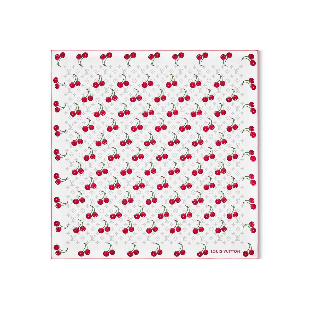 Louis Vuitton LV x TM MONOGRAM CERISE 90 Women's Cherry Pattern Letter Print Solid Color Pure Silk Square Scarf #77353