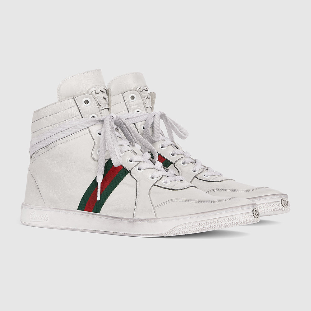 GUCCI Men's Stretch High-top Sneaker in Black Leather #378602