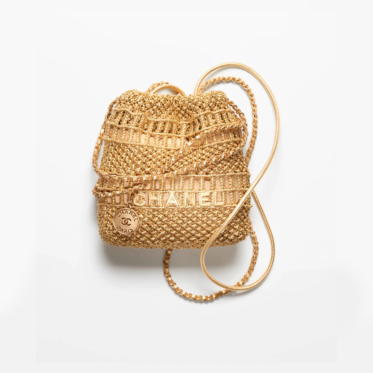 Chanel Women's Logo Gold Woven Cowhide Leather Crossbody Bag Letter Metal Chain Luxury Temperament Handbag #98929