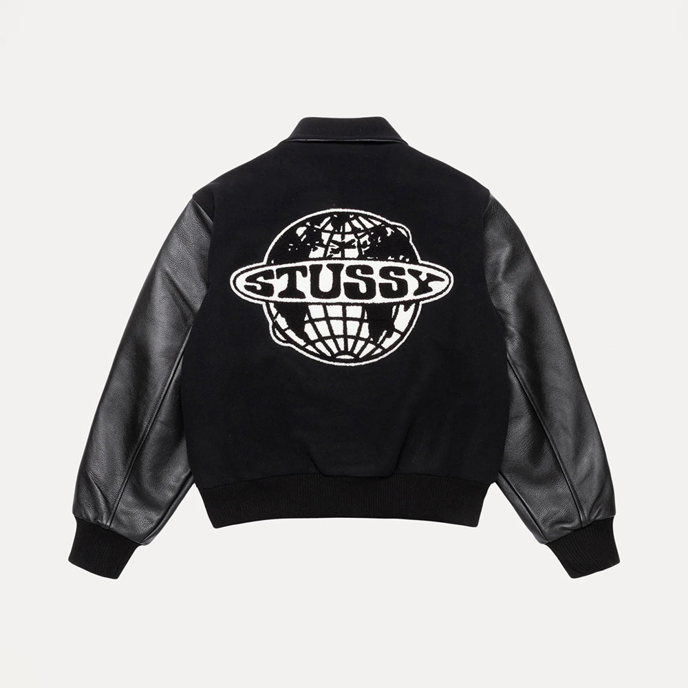 Stussy Globe Varsity Jacket Black Outerwear #330632
