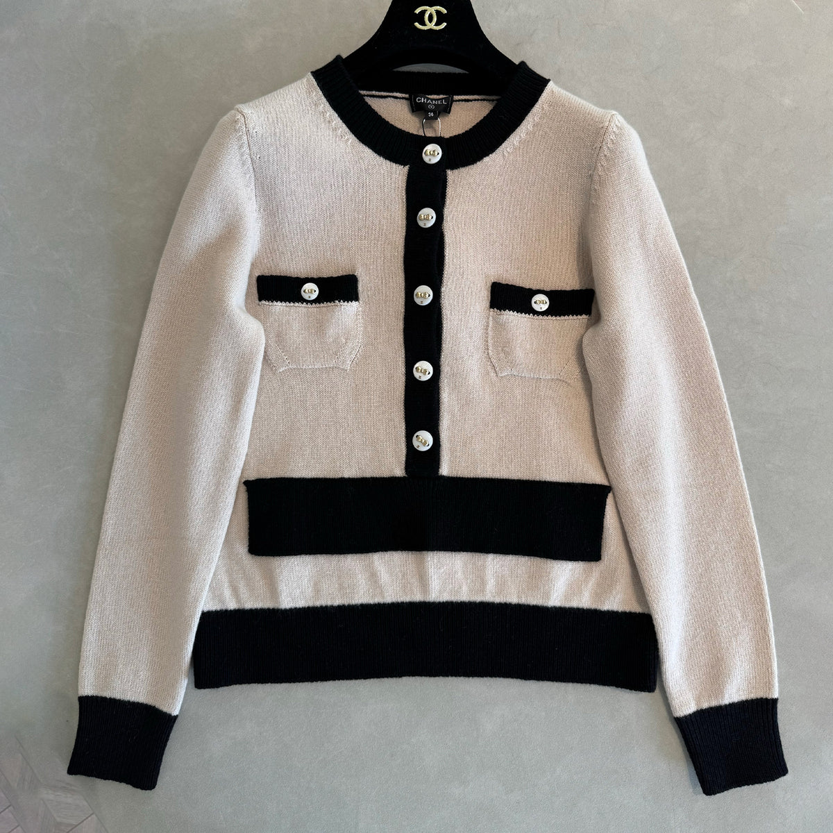 Chanel Women's Color-Blocked Round-Neck Button-Up Long-Sleeve Cashmere Cardigan Spring/Fall High-Street Skirt Suit Set Ngvp #2711