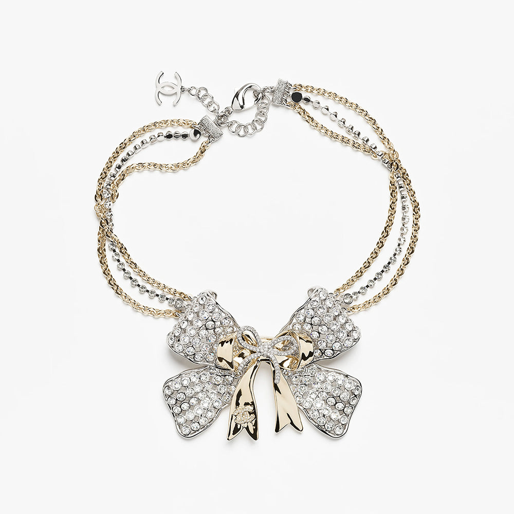 CHANEL Bracelet Metal Diamantés Silver Gold Crystal #387088