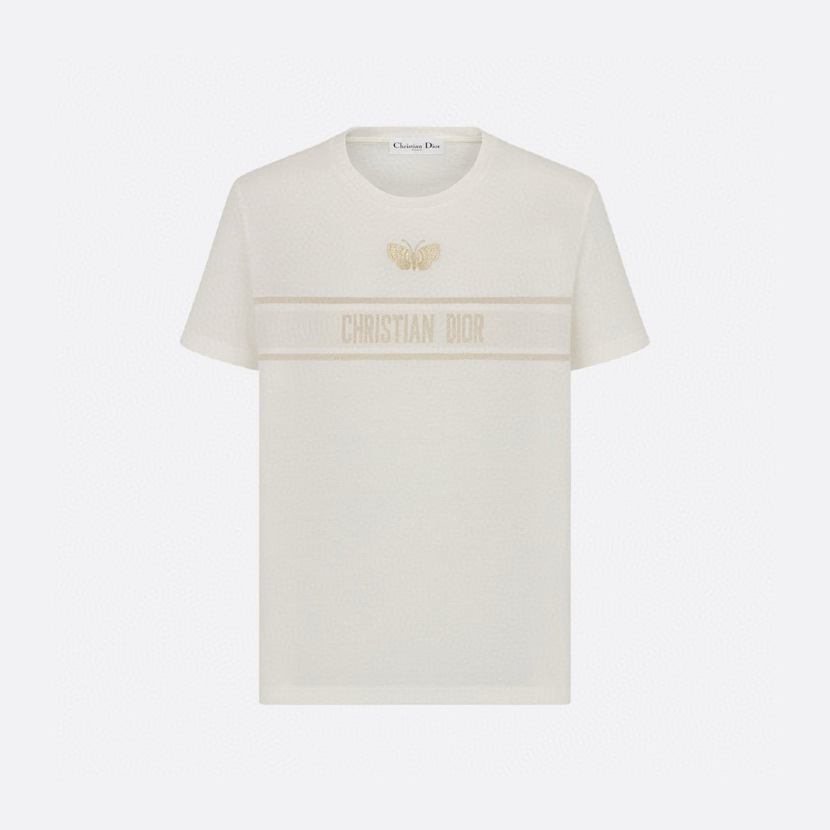 Dior Women's Summer Fashion Casual Crew Neck Cotton Short Sleeve T-Shirt with Gold Thread Embroidery T-Shirt #78579