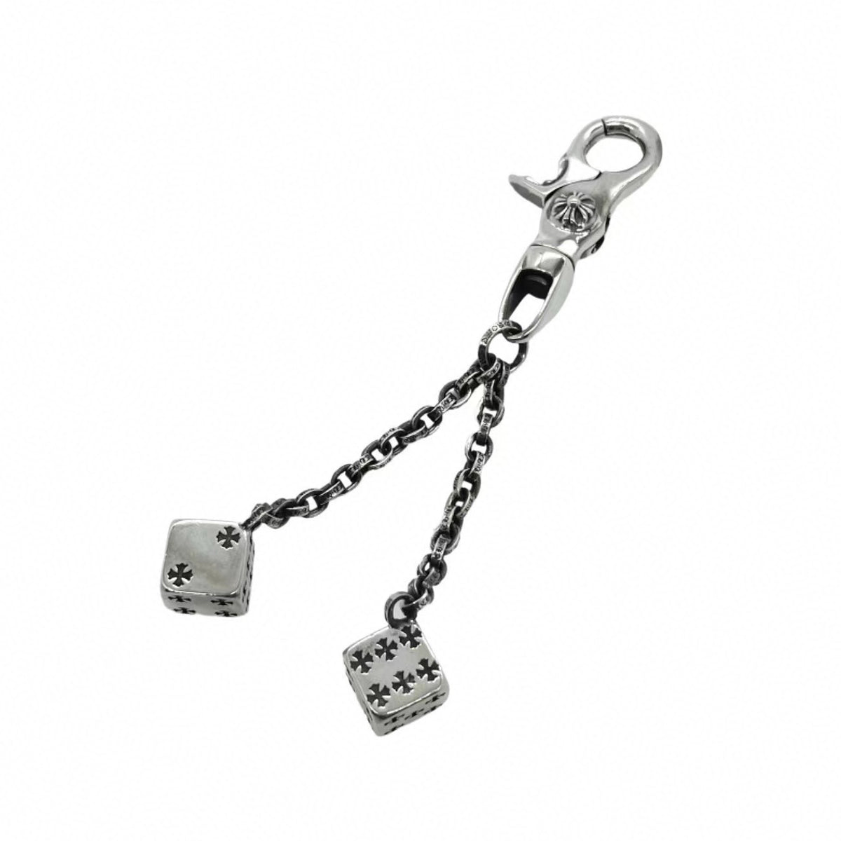 Chrome Hearts Vintage 925 Silver Cross Solid Dice Key chain Bag Chain Pants Chain #97976