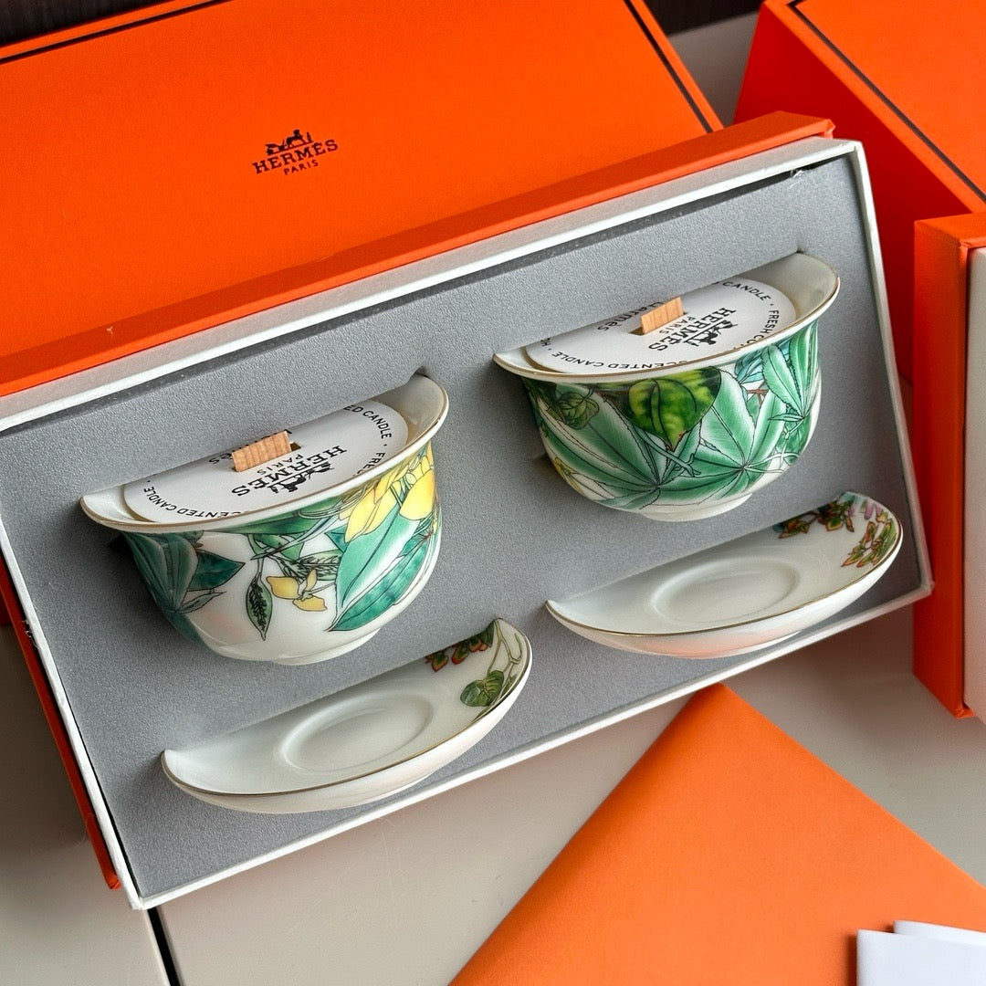 2 Piece Porcelain Tea Cup Candle Gift Set