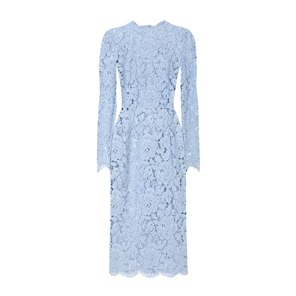 Dolce&Gabbana Women's Summer Blue Floral Lace Semi-sheer Round Neck Long Sleeve Dress Silk Camisole Lining #75161