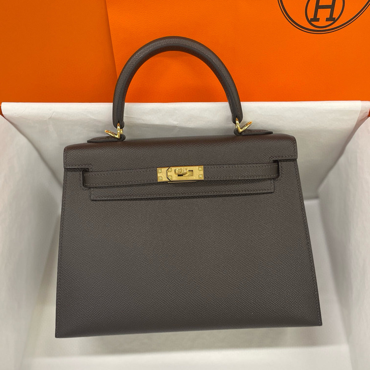 Hermes Epsom Ebony Kelly25 Handbag Fashion Temperament Luxury Gold Buckle Leather Bag Bags #73378