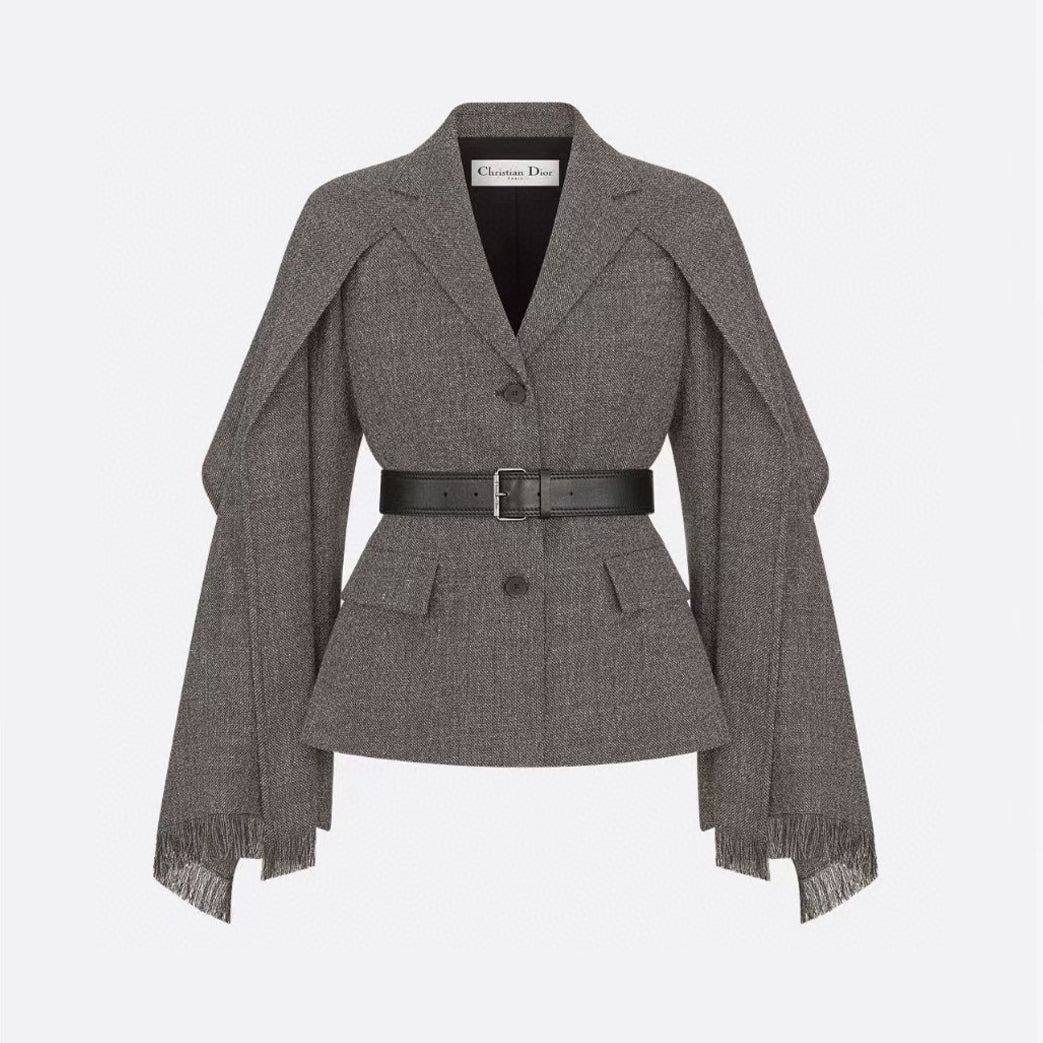 Dior Women's Spring And Autumn V-neck With Removable Scarf Belt Solid Color Wool Single Breasted Long Sleeve Blazer Jacket Ngvp #9614