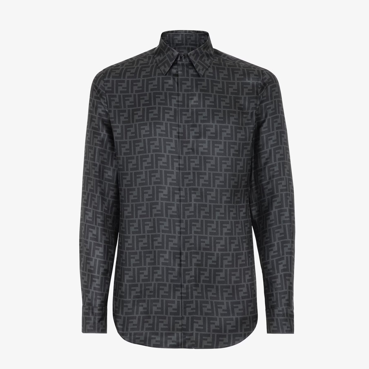Fendi Men's Women's  Autumn And Winter New Silk Light Cotton Solid Color Lapel Shirt Ff Jacquard Logo Fashion Loose Casual Long-sleeved Shirt! #81616