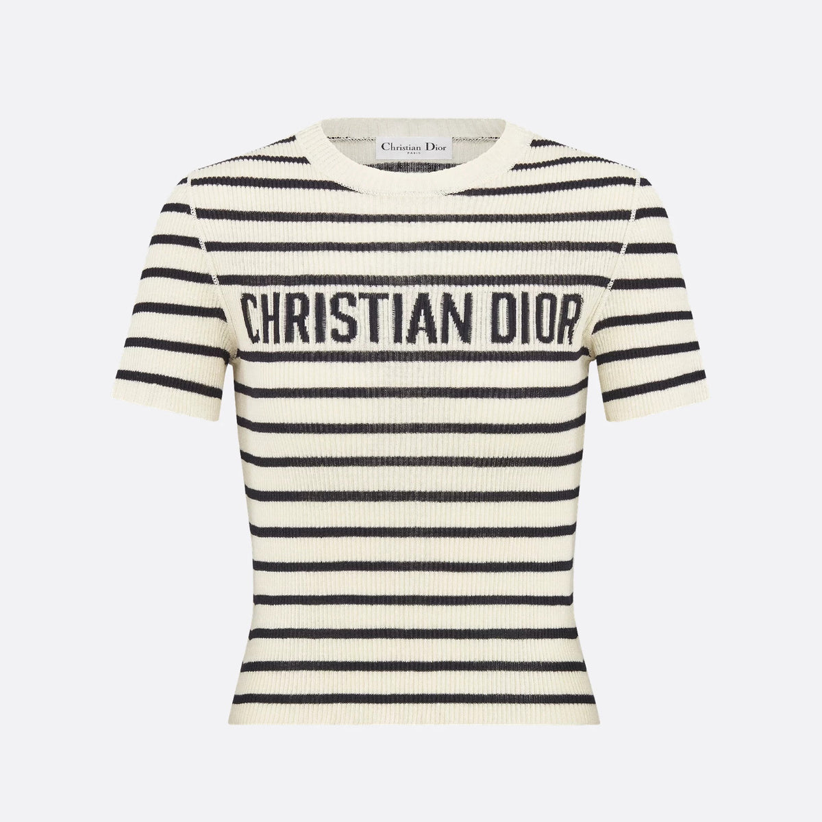 DIOR Dioriviera Women's Summer Black And White Striped Appliqu¨¦d Letters Knit Round Neck Short Sleeve T-shirt #76872