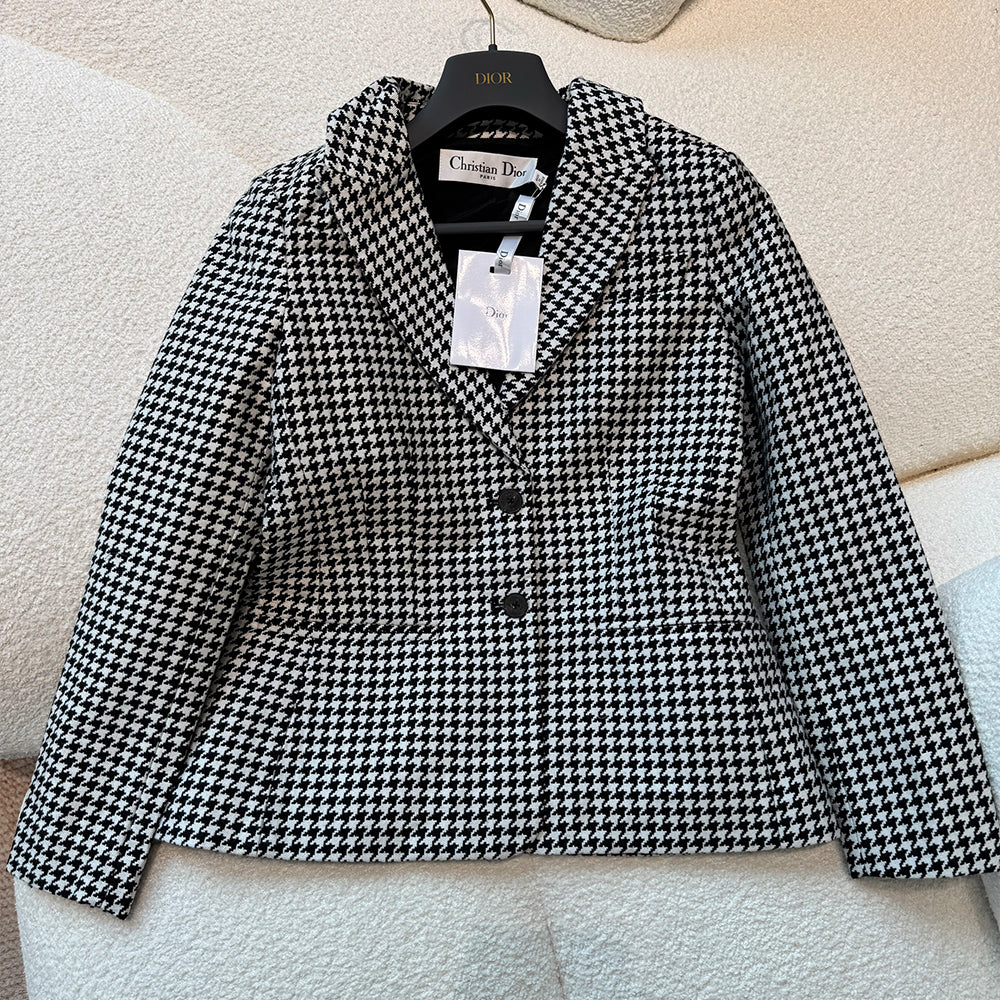 DIOR 30 Montaigne Bar Jacket Black and White Single Breasted Houndstooth Wool  #326752