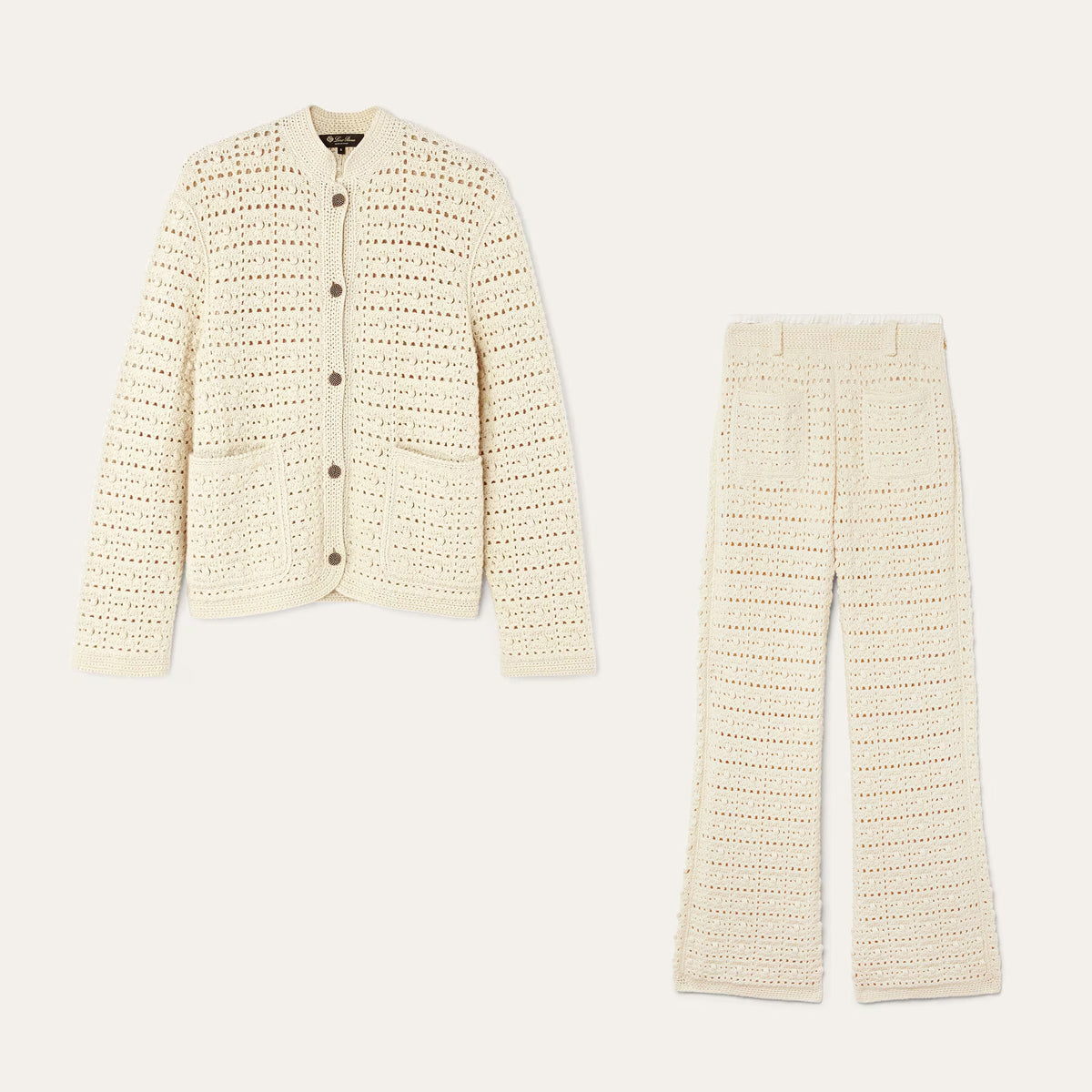 Loro Piana Women's Spring/Fall Fashion Casual Crew Neck Single Button Knit Pocket Jacket Plaid Knit Straight Leg Casual Pants Suit Set #78869
