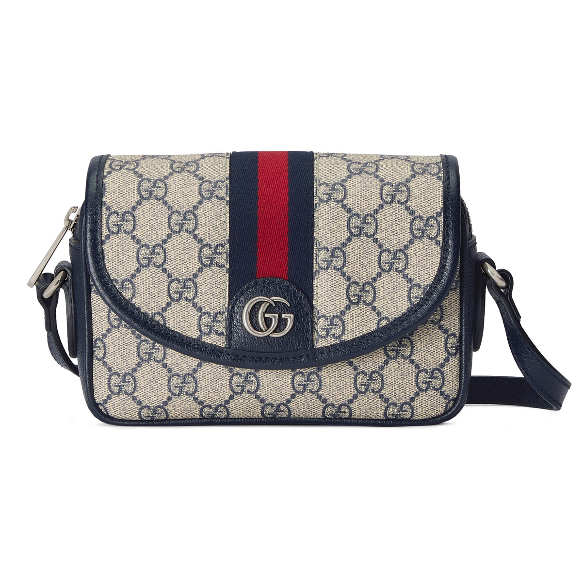 Gucci Ophidia Collection Mini Shoulder Bag Canvas Blue Leather Tumbled Double G Crossbody Bags #71429