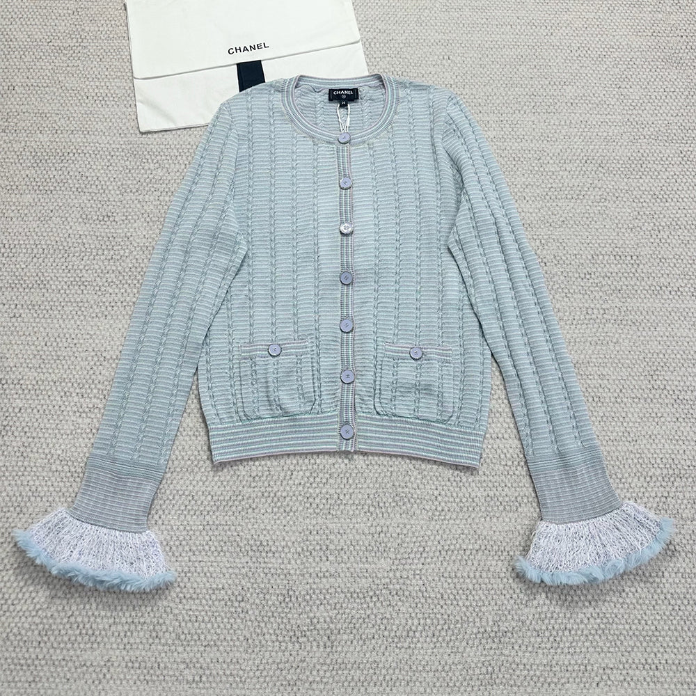 Chanel Cardigan Cashmere Short Skirt Cotton Feathers #333933
