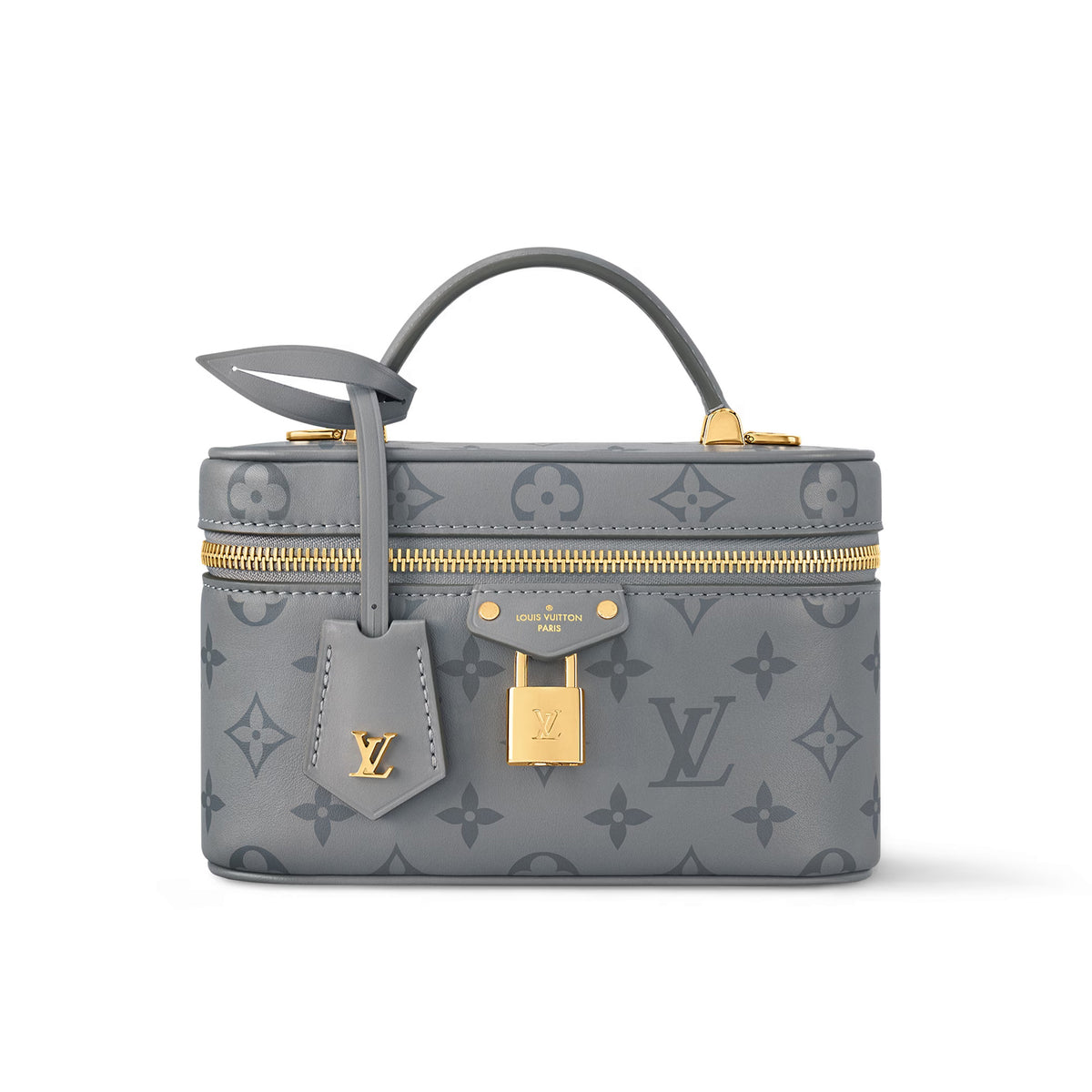Louis Vuitton Vanity Chain Pouch Women's Gray Monogrammed Pendant Zipper Closure Calfskin Gloves Cosmetic Bag Bags #73543