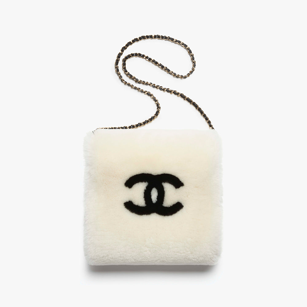 Chanel Muff Earmuffs Shearling Lambskin Tweed Ecru #335043