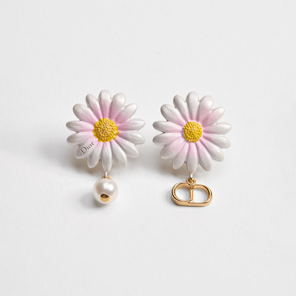 DIOR Dior Daisy Earrings Gold-Finish Metal White Resin Pearl and Multicolor Lacquer #385054