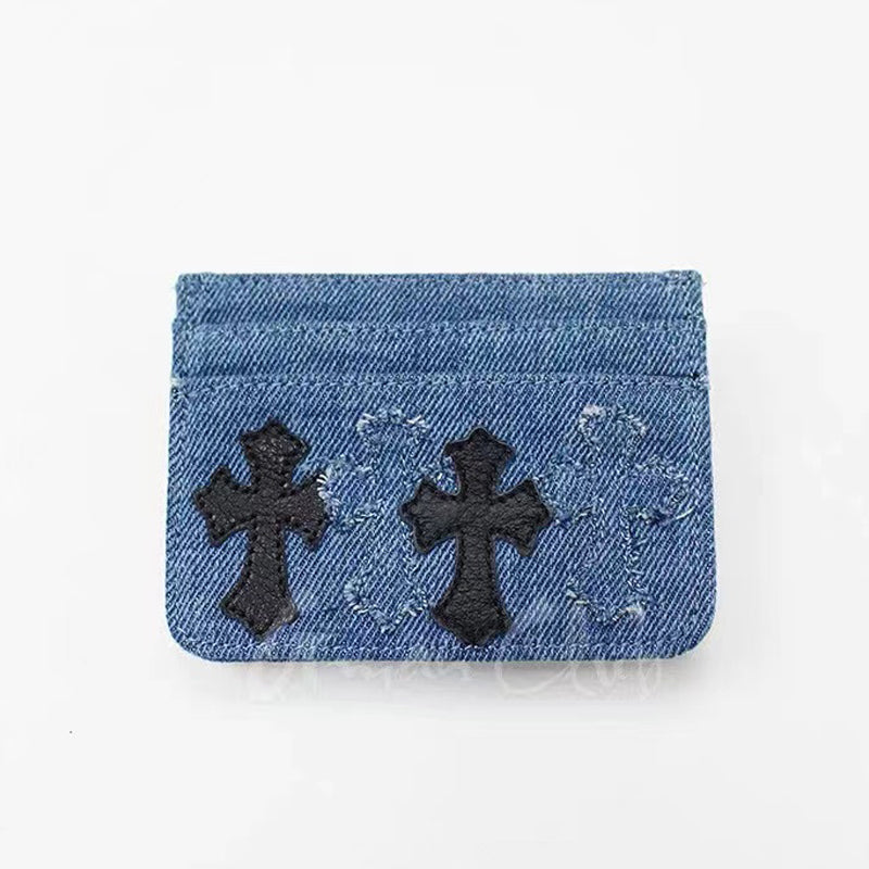 Chrome Hearts Men's and Women's Embroidered Labeled Blue Denim Wallet Card Case Bag Bags #73262