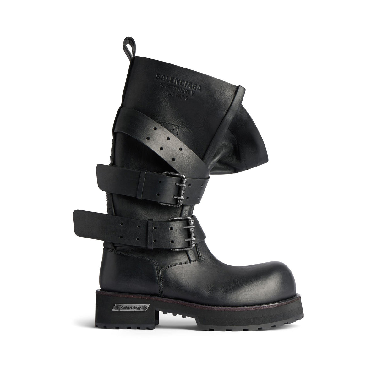 Balenciaga Venom Men's And Women's Solid Color Autumn/winter Round Toe Buckle Cowhide Leather High Top Boots Shoes #78113