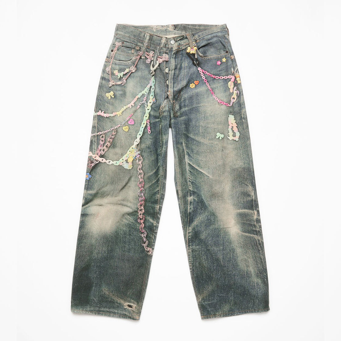 Acne Studios Men's Women's Four Seasons Chain Printed Loose Low Waist Solid Color Baggy Fit Leg Denim Pants Ngvp #1386