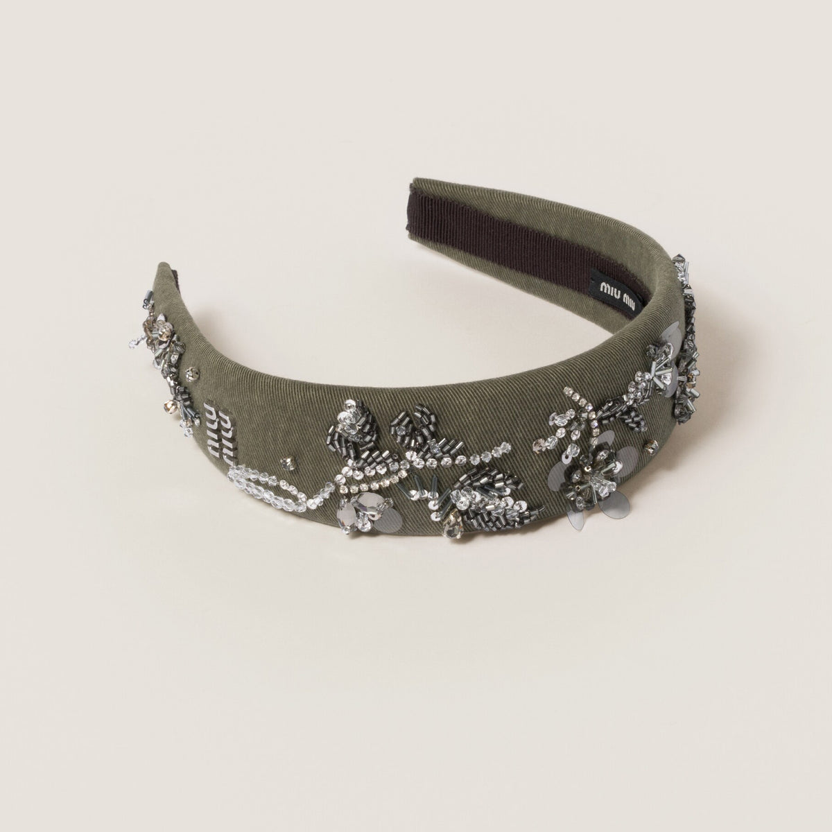 MiuMiu Women's Embroidered Wadding Tweed Hair Bands Vintage Green Two Sides With Diamonds Fashion Casual Hair Bands Jewellery Accessories Ngvp #1484
