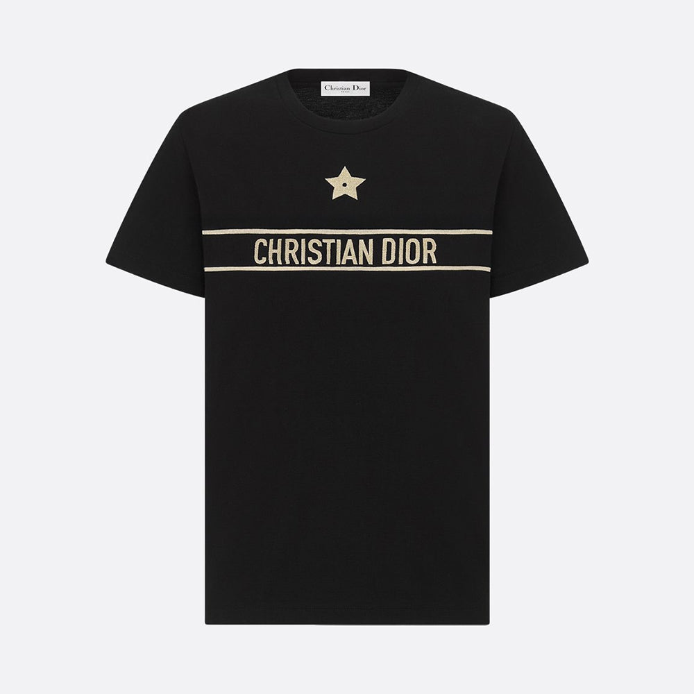 Dior Embroidered T-shirt Black and Gold Tone Cotton Jersey #334725
