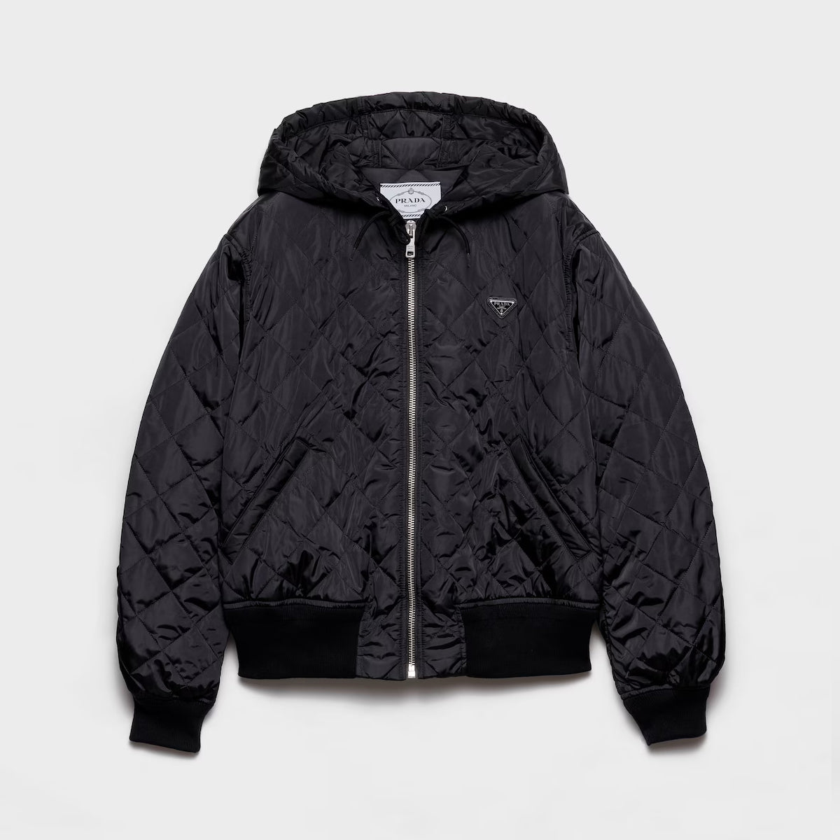 Prada Women's Lightweight Quilted Re-Nylon Jacket Logo Print Zipper Long Sleeve Solid Color Hooded Jacket #81724