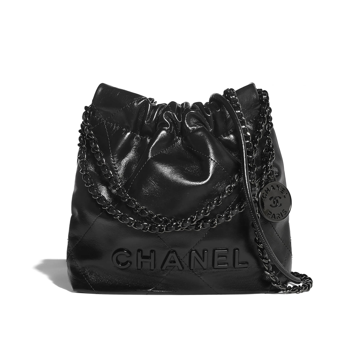Chanel Women's Letter Logo Lattice Drawstring Closure Shiny Calfskin Mini Shoulder Crossbody Bag Bags #98969
