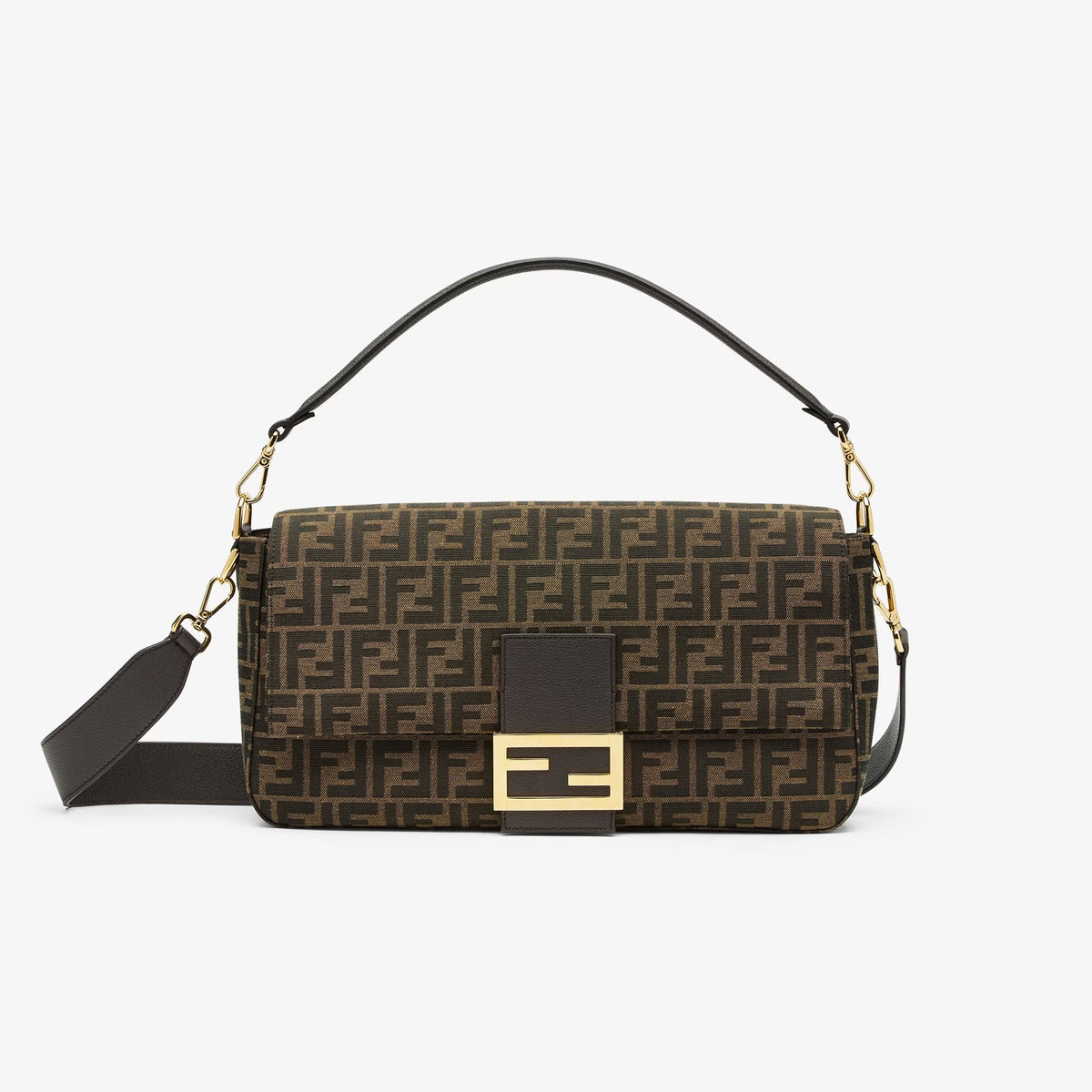 Fendi Women's Ladies Brown FF Printed Flap Magnetic Clasp Closure Jacquard Fabric Baguette Bag Shoulder Tote Handbag Bags #98485