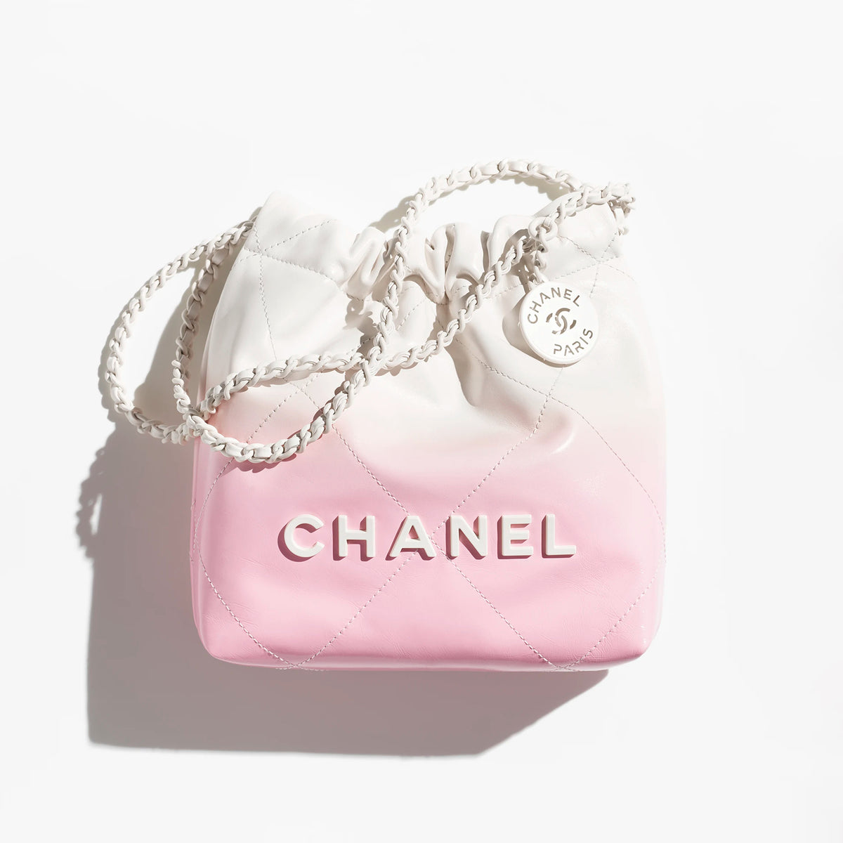 Chanel Women's Gradient Color Logo Drawstring Closure Calfskin Crossbody Shoulder Bag Bags #99663