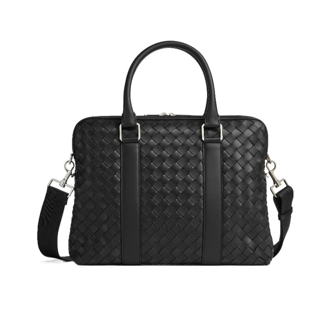 Bottega Veneta Men's Fashion Black Cow Leather Woven Briefcase Handbag Casual Bag #71419
